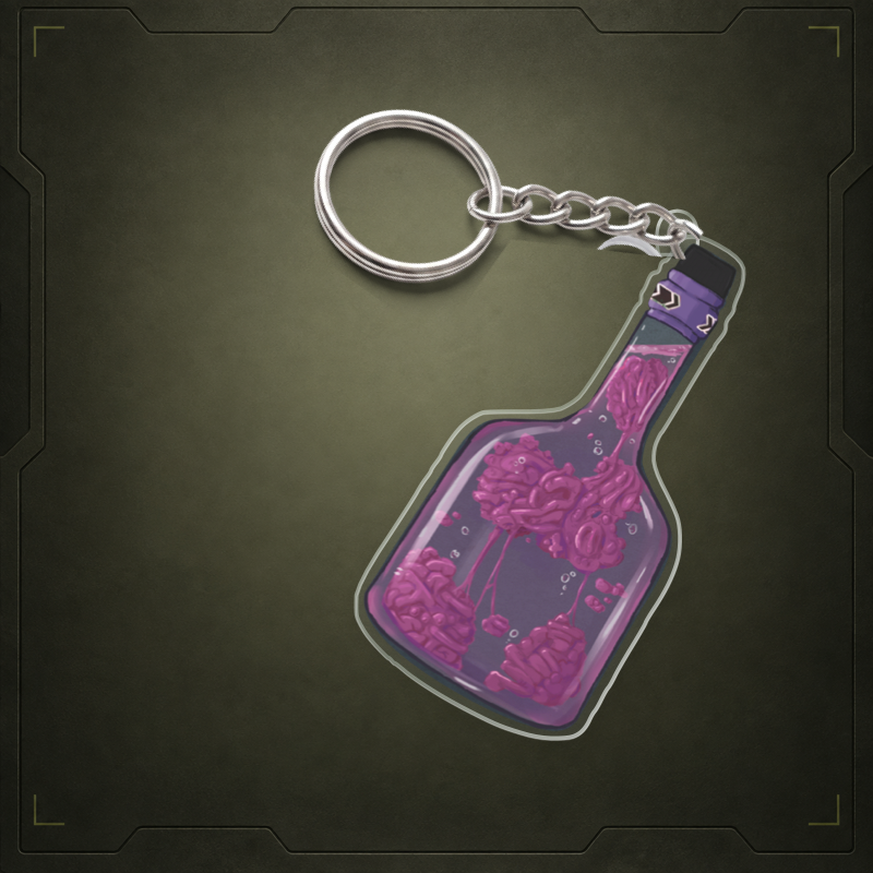 Memory Fluid acrylic keychain visualization with clear edge and metal attachment. Illustrative view; final shape and attachment may differ.
