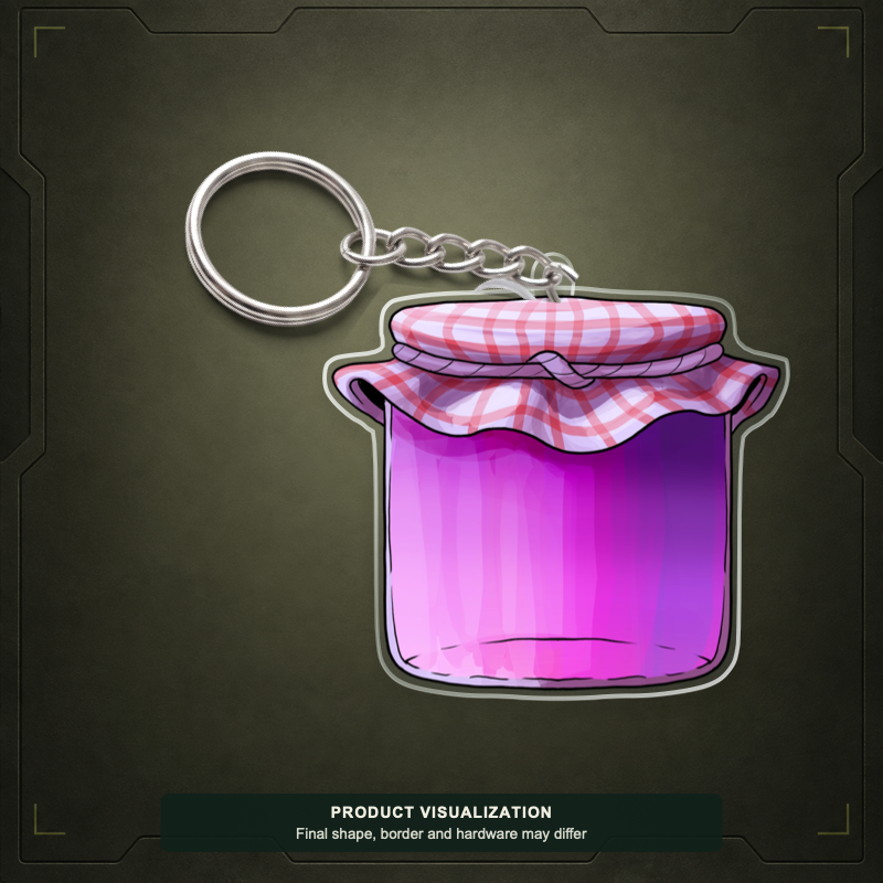 Death Moth Jelly acrylic keychain product visualization showing a purple jar with a key ring; final shape, border and hardware may differ.